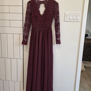 Lulu's Burgundy Lace Long Sleeve Dress